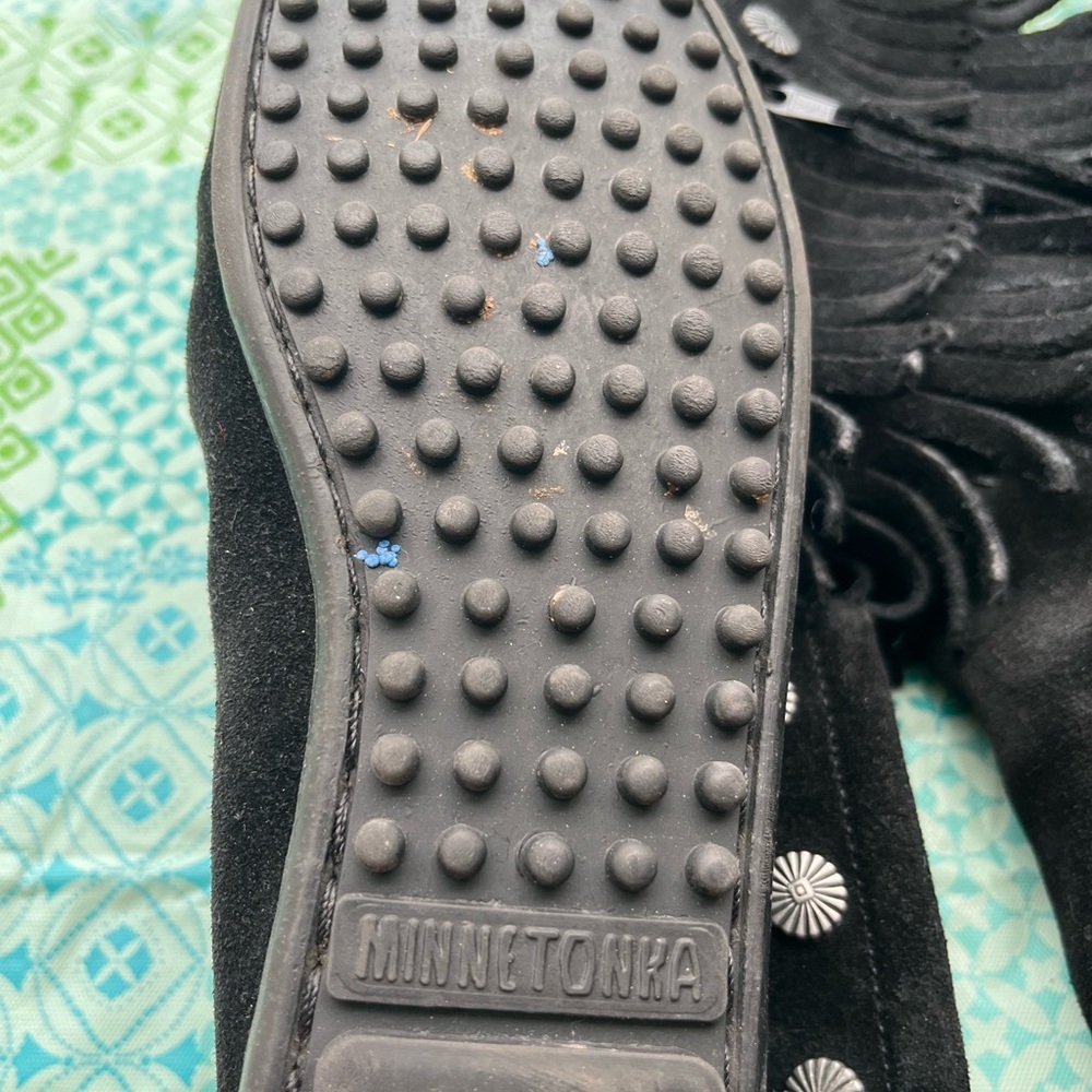 Minnetonka Black Fringe Suede Footwear - Picture 6 of 6